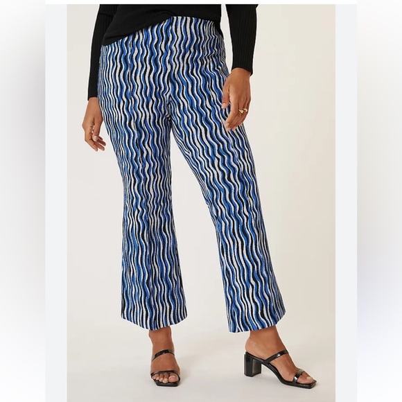Maeve x Anthropologie The Margot Cropped Kick Flare Pants Blue Motif XXSP Retro - Picture 1 of 12